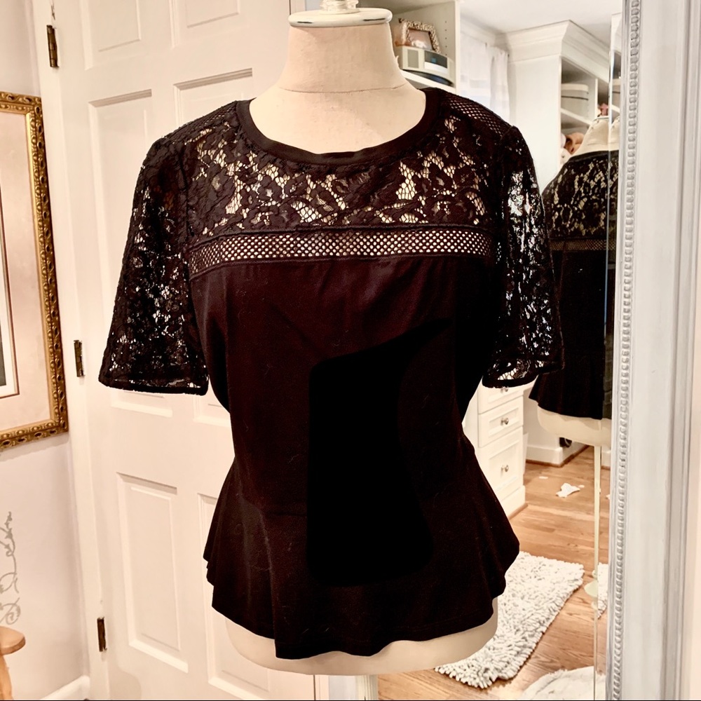 Rebecca Taylor lace sleeves, bodice, peplum waist